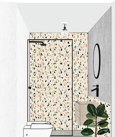 Baño: lámina de propuesta de interiorismo de Estudio Sur