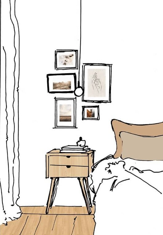 Dormitorio: croquis de asesoría de interiorismo de Estudio Sur